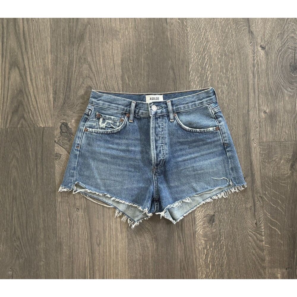 AGOLDE Parker Shorts Cotton Denim Distressed Dark Blue High-Rise Jean Short 24